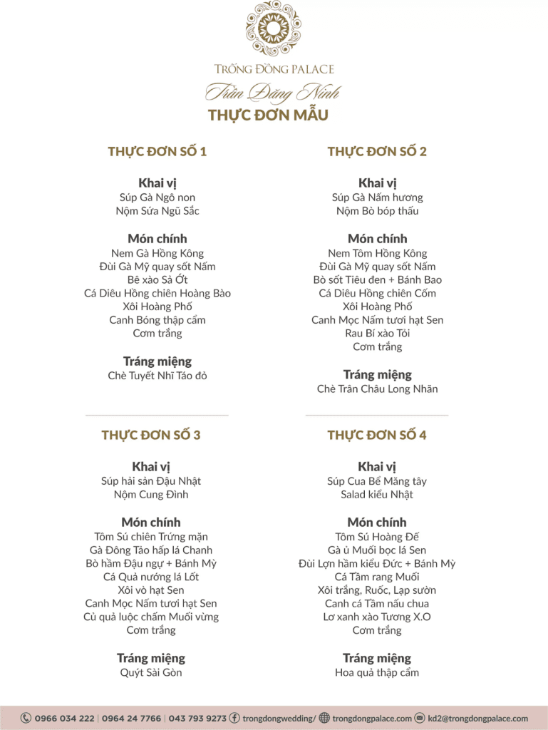 Thực đơn tiệc công ty mẫu hấp dẫn do các đầu bếp nhà hàng Trống Đồng Palace xây dựng
